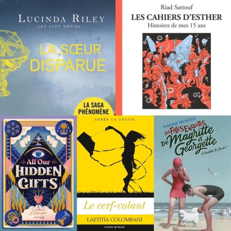 Photo des 5 couvertures des livres retenus parmi les sorties de la semaine pour le blog littéraire mangeurdelivres.wordpress.com